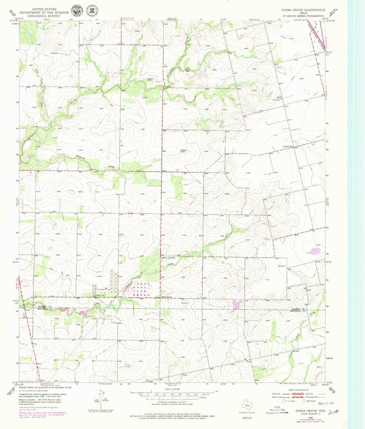 Classic USGS China Grove Texas 7.5'x7.5' Topo Map Image