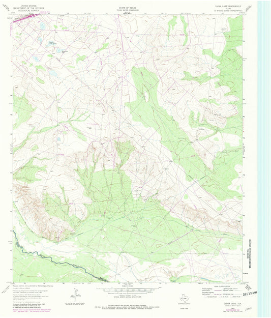 Classic USGS China Lake Texas 7.5'x7.5' Topo Map Image