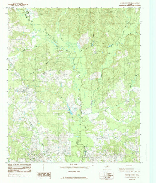 Classic USGS Chireno North Texas 7.5'x7.5' Topo Map Image