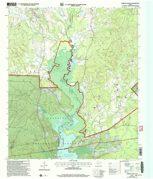Classic USGS Chireno South Texas 7.5'x7.5' Topo Map Image