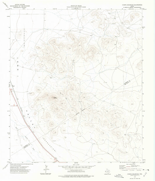 Classic USGS Chispa Mountain Texas 7.5'x7.5' Topo Map Image