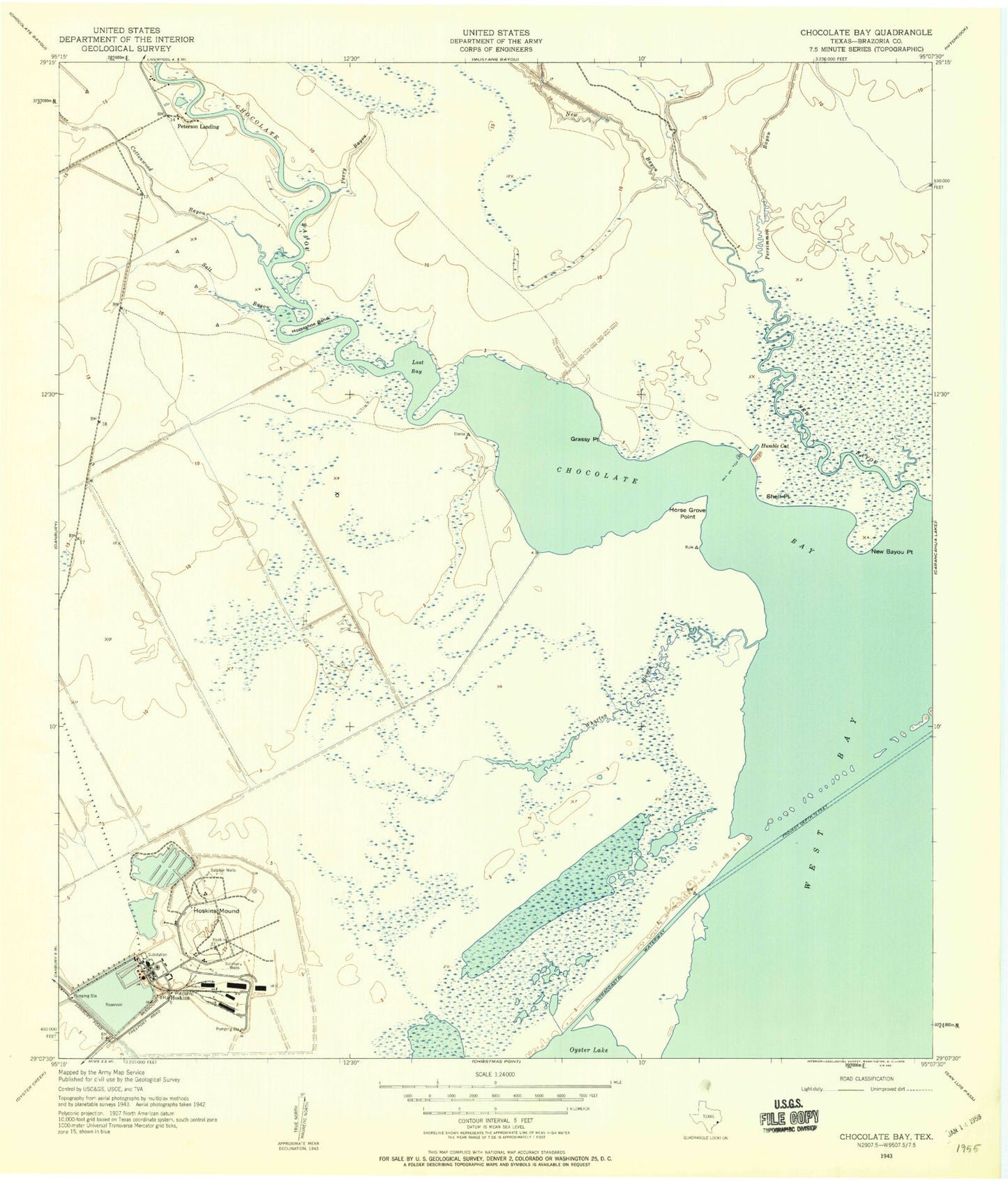 Classic USGS Hoskins Mound Texas 7.5'x7.5' Topo Map Image