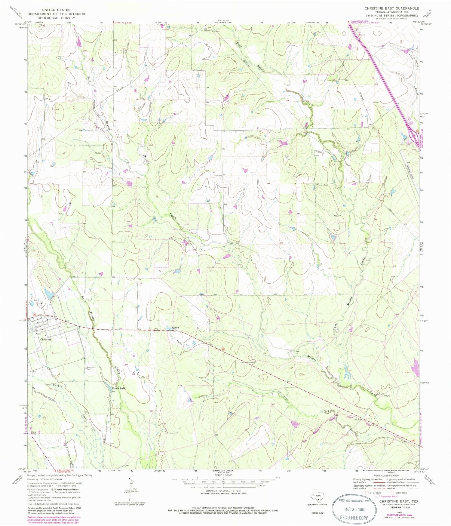 Classic USGS Christine East Texas 7.5'x7.5' Topo Map Image