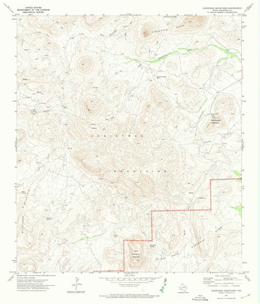 Classic USGS Christmas Mountains Texas 7.5'x7.5' Topo Map Image