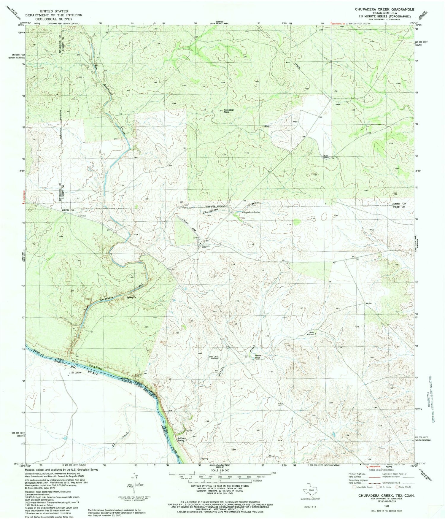 Classic USGS Chupadera Creek Texas 7.5'x7.5' Topo Map Image