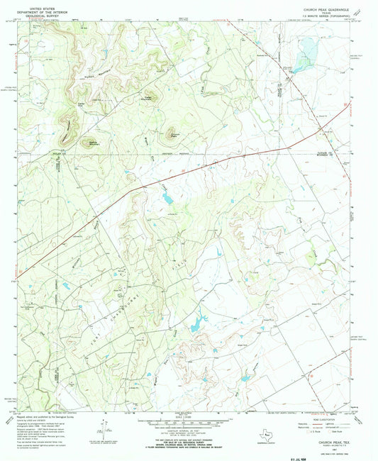 Classic USGS Church Peak Texas 7.5'x7.5' Topo Map Image