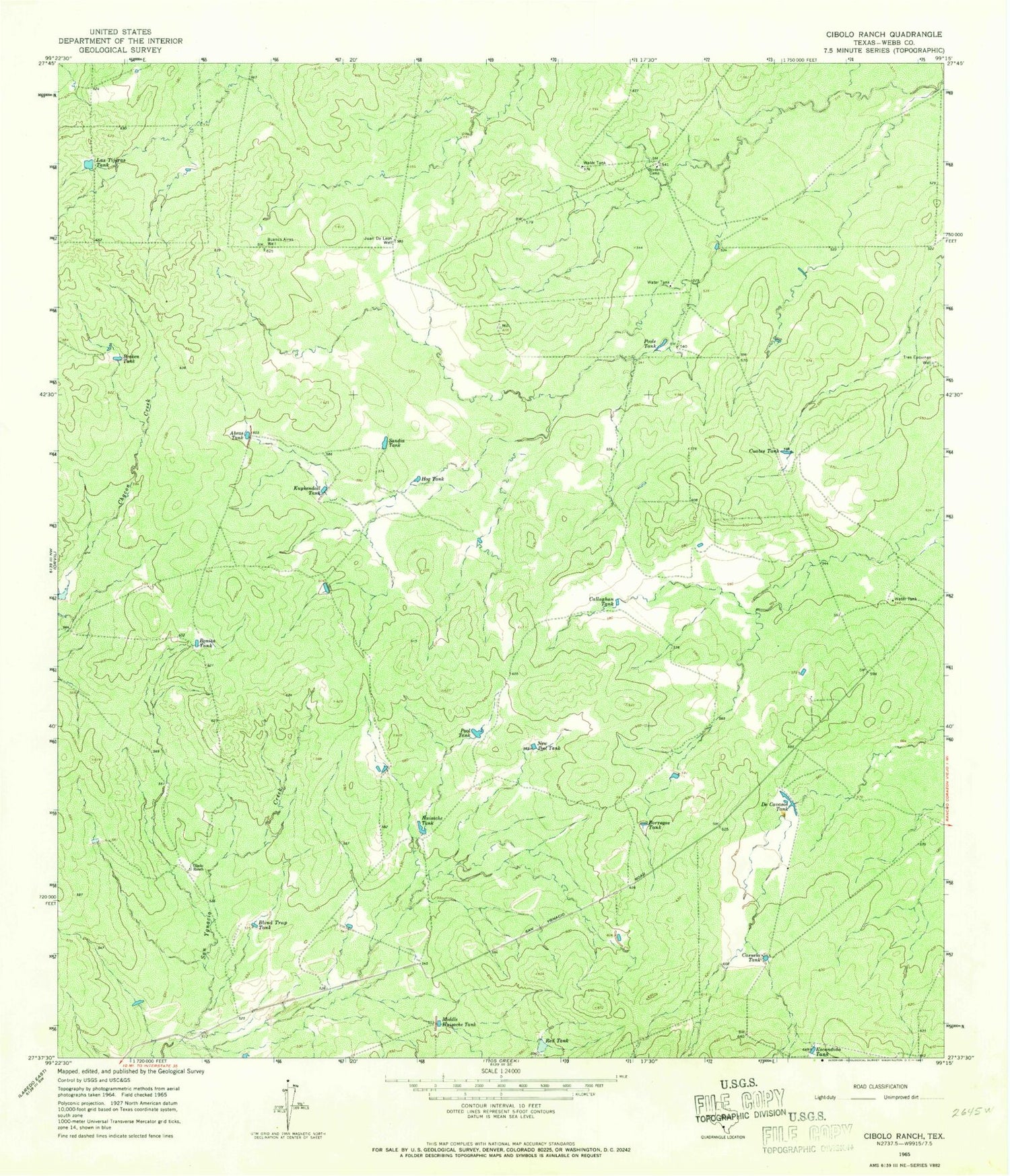 Classic USGS Cibolo Ranch Texas 7.5'x7.5' Topo Map Image
