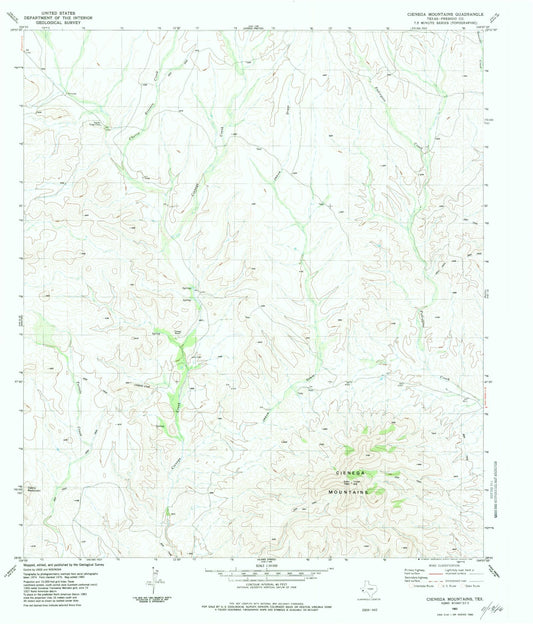 Classic USGS Cienega Mountains Texas 7.5'x7.5' Topo Map Image