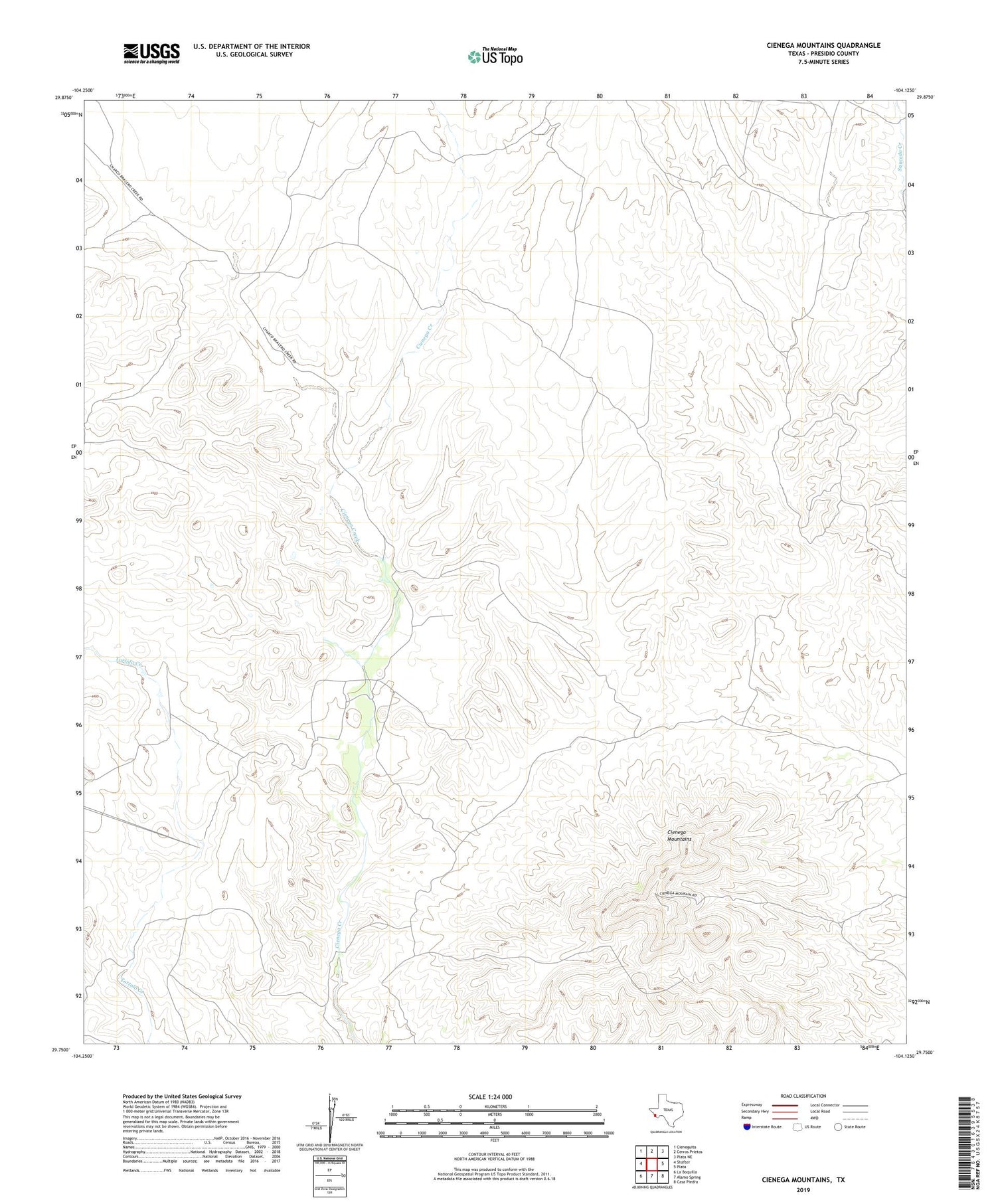 Cienega Mountains Texas US Topo Map Image