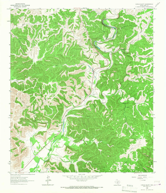 Classic USGS Circle Bluff Texas 7.5'x7.5' Topo Map Image