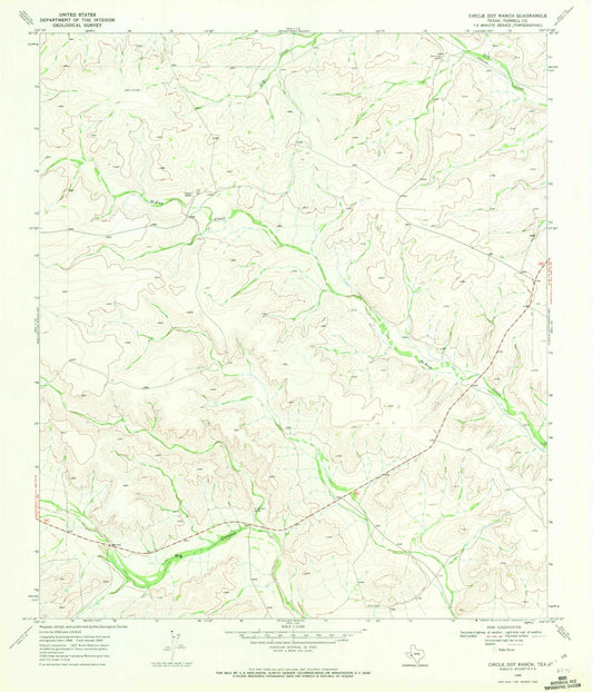 Classic USGS Circle Dot Ranch Texas 7.5'x7.5' Topo Map Image