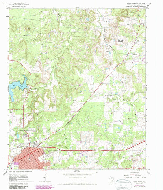 Classic USGS Cisco North Texas 7.5'x7.5' Topo Map Image