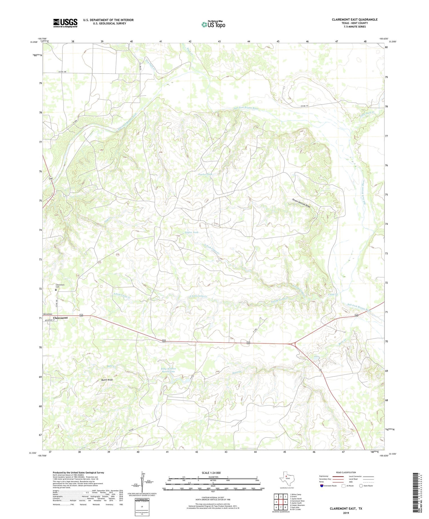 Clairemont East Texas US Topo Map Image
