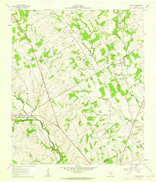 Classic USGS Clairette Texas 7.5'x7.5' Topo Map Image