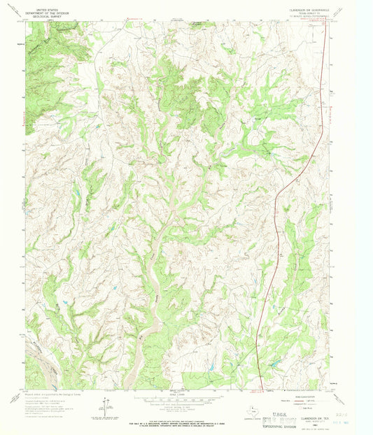 Classic USGS Clarendon SW Texas 7.5'x7.5' Topo Map Image