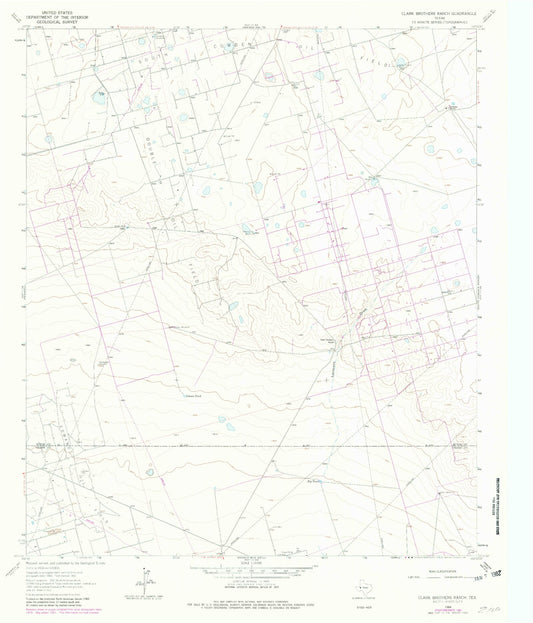 Classic USGS Clark Brothers Ranch Texas 7.5'x7.5' Topo Map Image