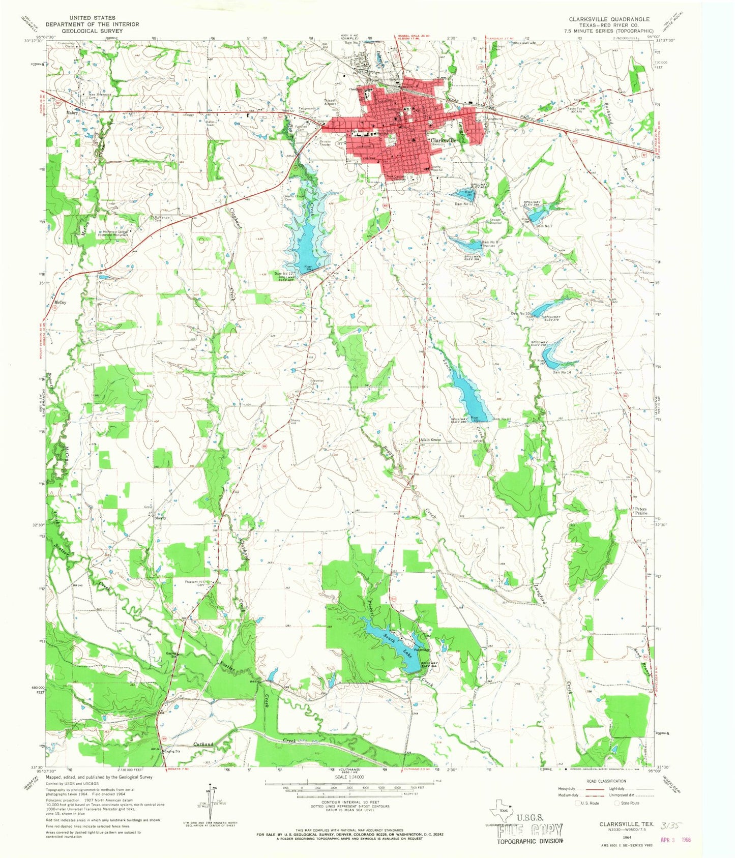 Classic USGS Clarksville Texas 7.5'x7.5' Topo Map Image