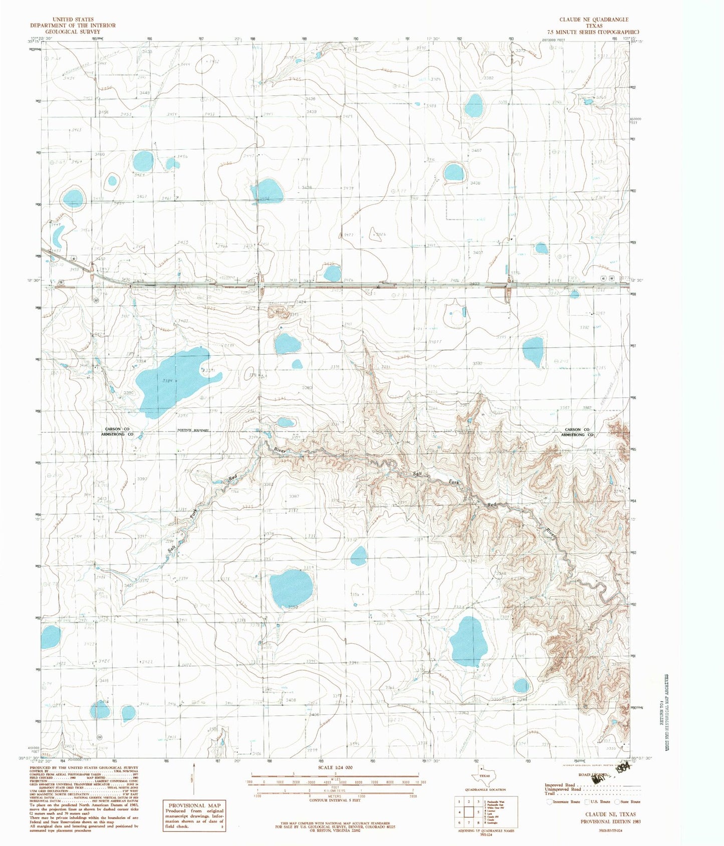 Classic USGS Claude NE Texas 7.5'x7.5' Topo Map Image