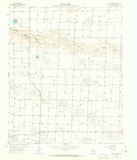 Classic USGS Clays Corner Texas 7.5'x7.5' Topo Map Image