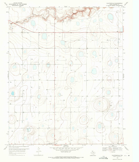 Classic USGS Claytonville Texas 7.5'x7.5' Topo Map Image