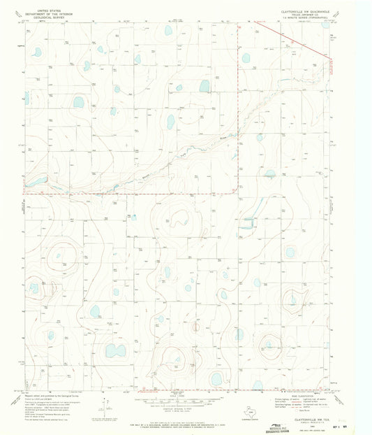 Classic USGS Claytonville NW Texas 7.5'x7.5' Topo Map Image