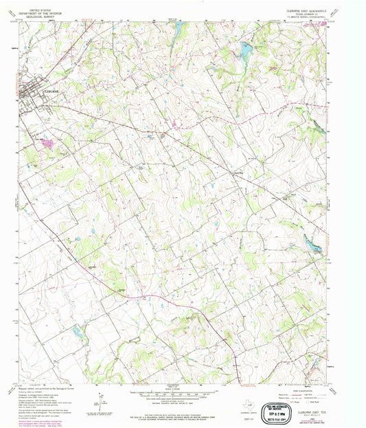 Classic USGS Cleburne East Texas 7.5'x7.5' Topo Map Image