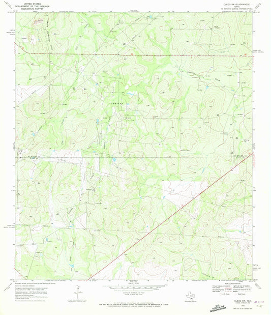 Classic USGS Clegg SW Texas 7.5'x7.5' Topo Map Image