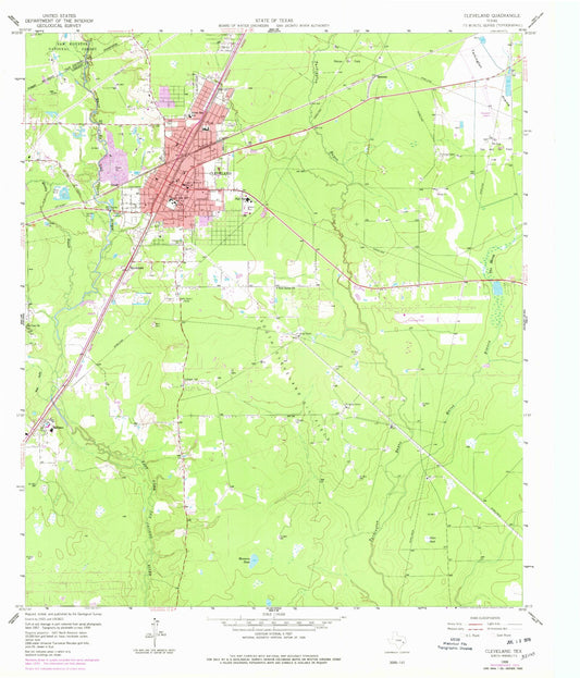 Classic USGS Cleveland Texas 7.5'x7.5' Topo Map Image