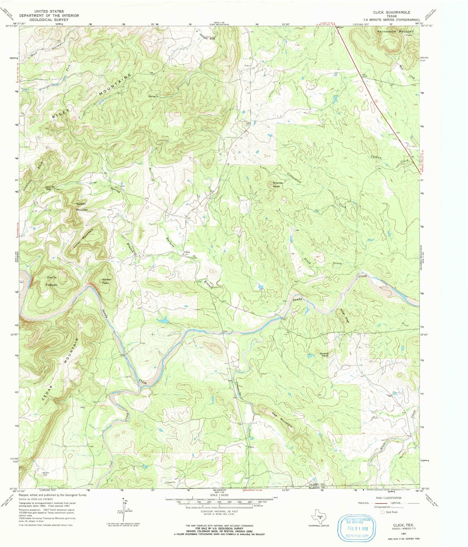 Classic USGS Click Texas 7.5'x7.5' Topo Map Image
