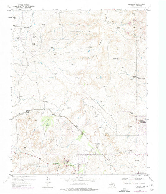 Classic USGS Cliffside Texas 7.5'x7.5' Topo Map Image
