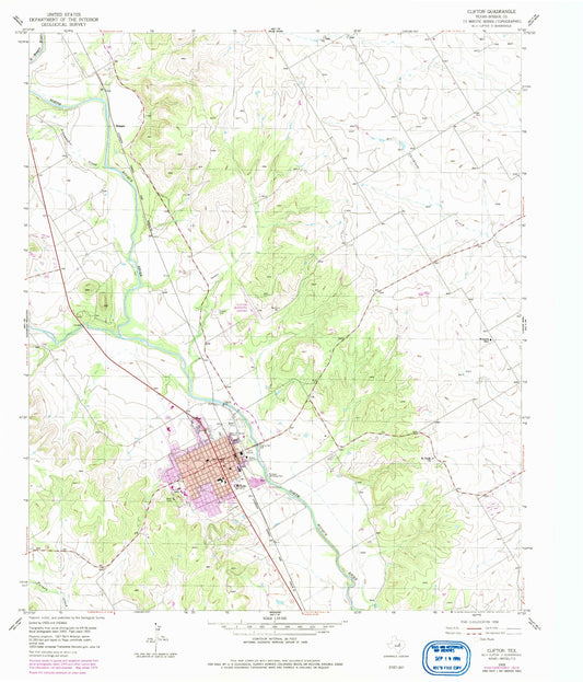 Classic USGS Clifton Texas 7.5'x7.5' Topo Map Image