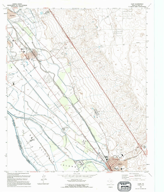 Classic USGS Clint Texas 7.5'x7.5' Topo Map Image