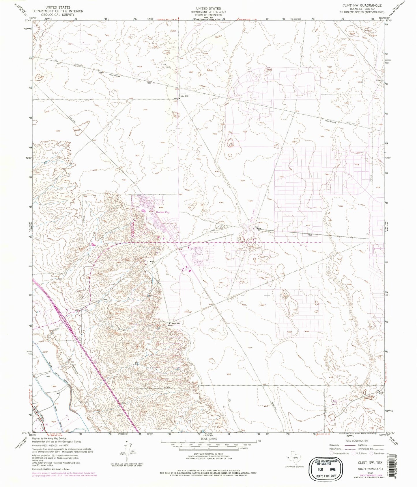 Classic USGS Clint NW Texas 7.5'x7.5' Topo Map Image