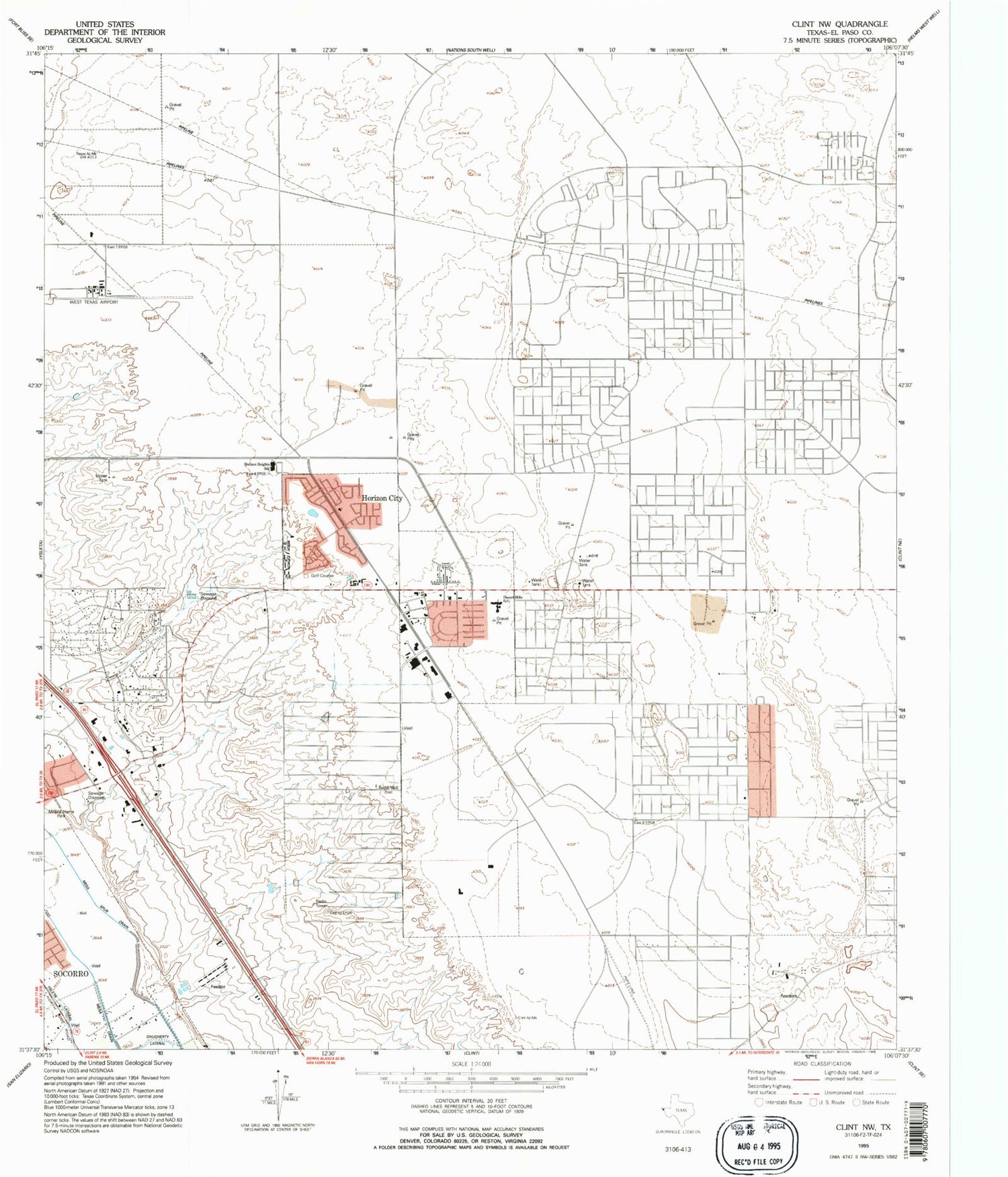 Classic USGS Clint NW Texas 7.5'x7.5' Topo Map Image