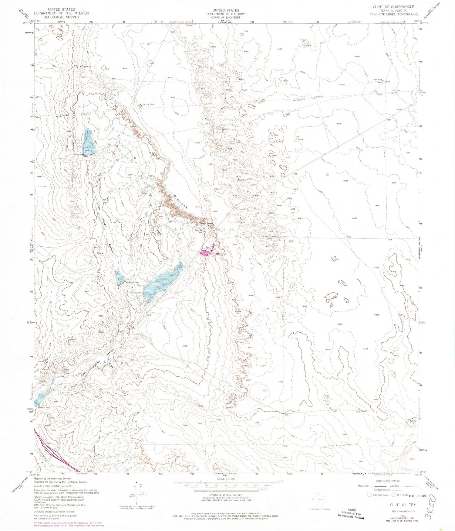Classic USGS Clint SE Texas 7.5'x7.5' Topo Map Image