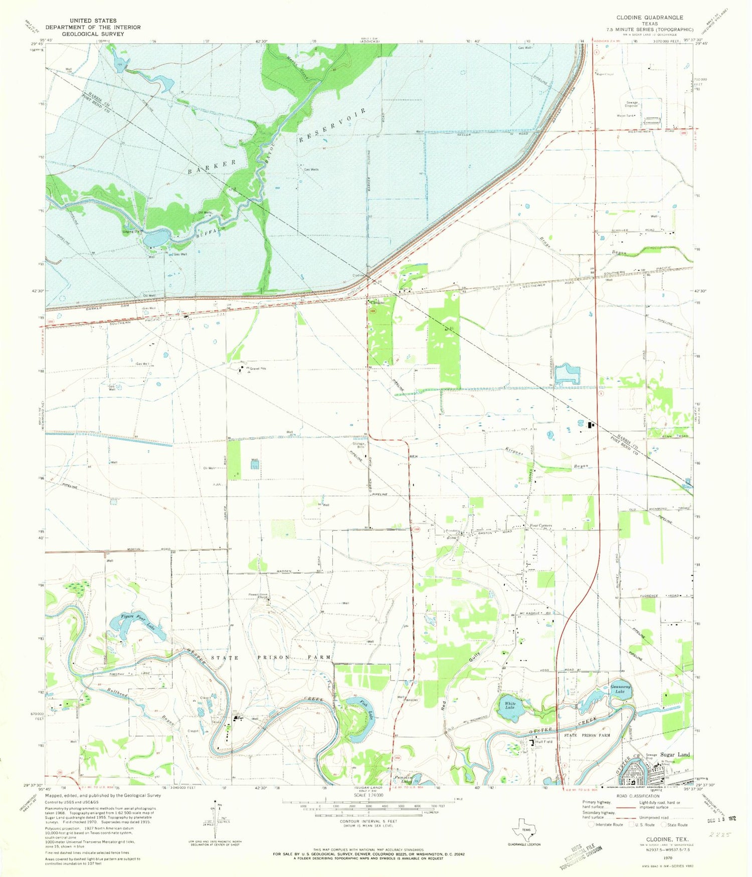Classic USGS Clodine Texas 7.5'x7.5' Topo Map Image