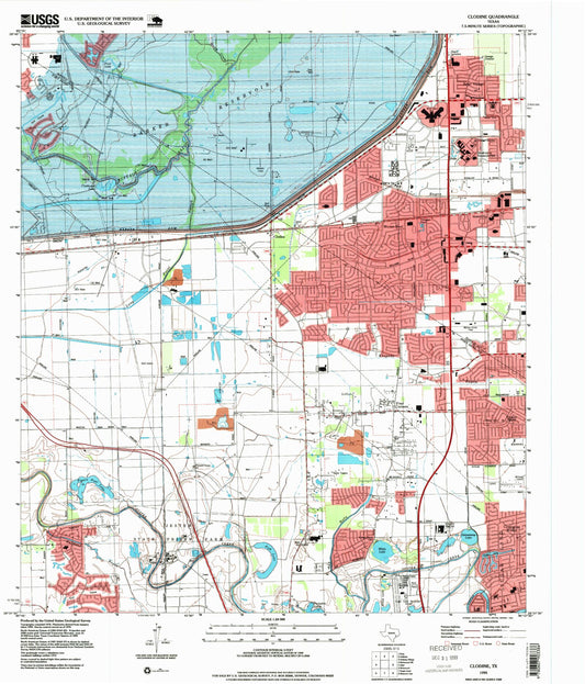 Classic USGS Clodine Texas 7.5'x7.5' Topo Map Image