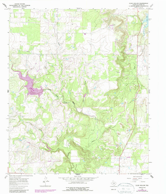 Classic USGS Club Hollow Texas 7.5'x7.5' Topo Map Image