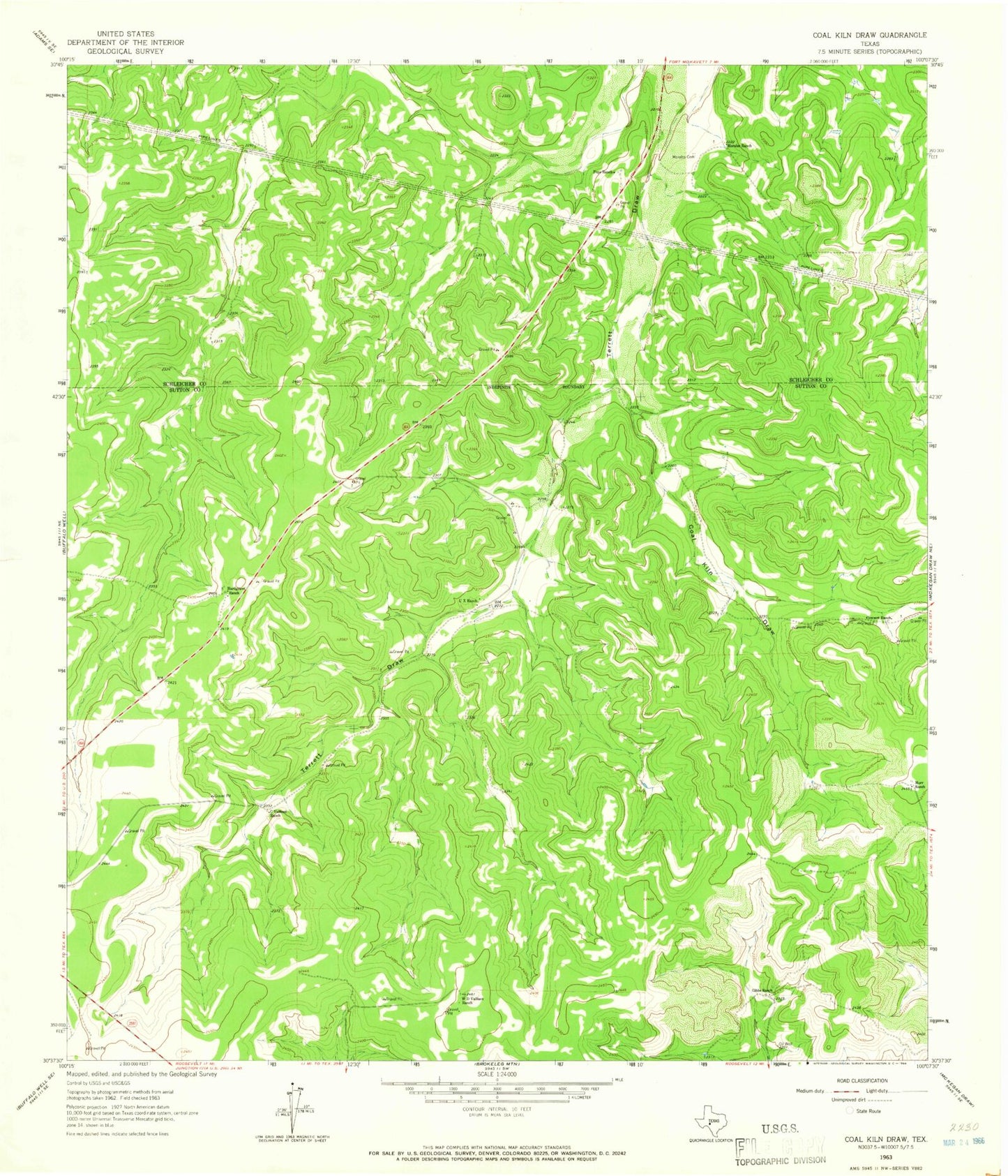 Classic USGS Coal Kiln Draw Texas 7.5'x7.5' Topo Map Image