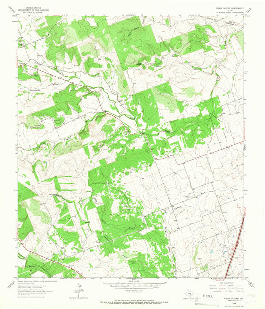 Classic USGS Cobbs Cavern Texas 7.5'x7.5' Topo Map Image