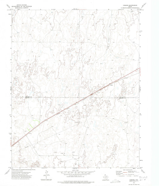 Classic USGS Coburn Texas 7.5'x7.5' Topo Map Image