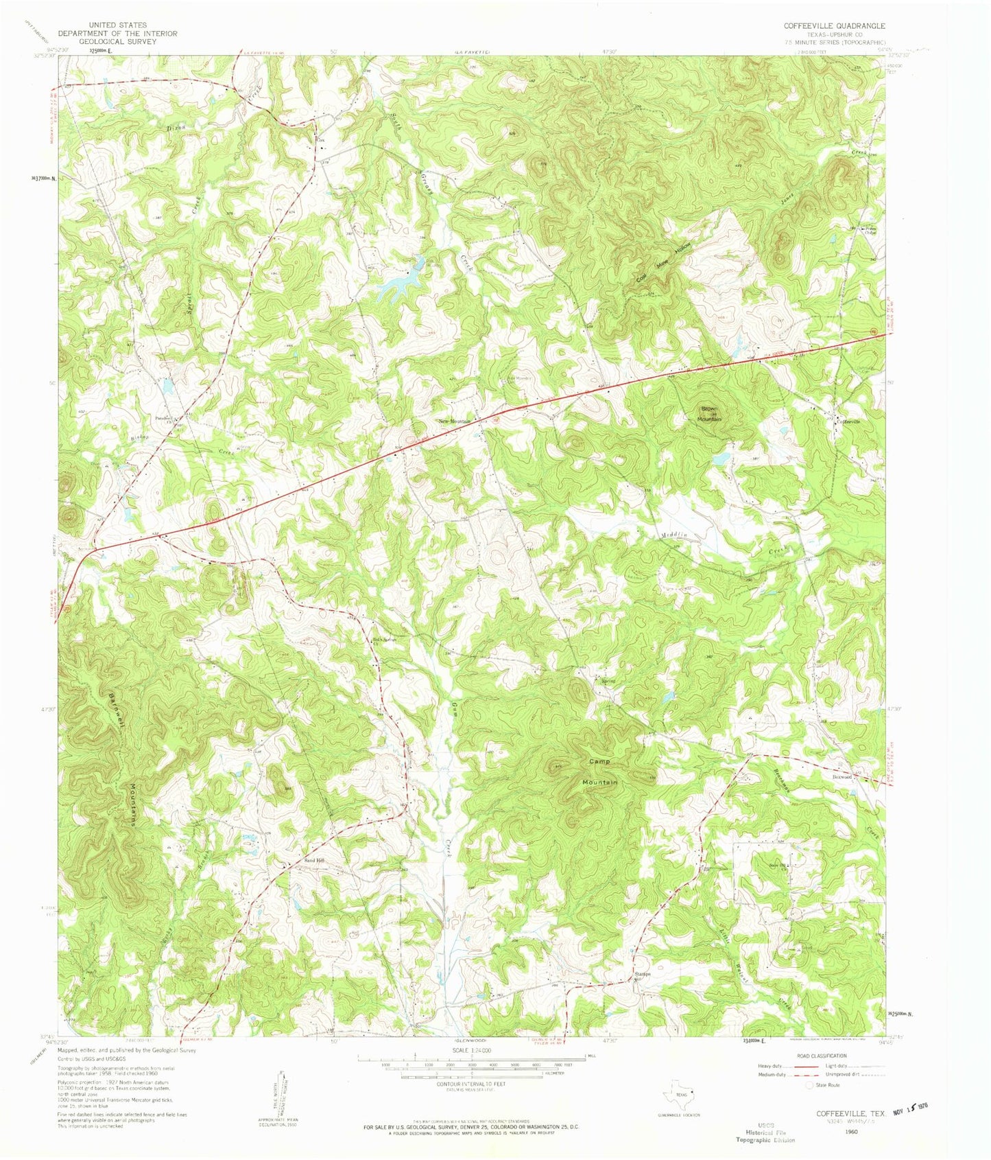 Classic USGS Coffeeville Texas 7.5'x7.5' Topo Map Image