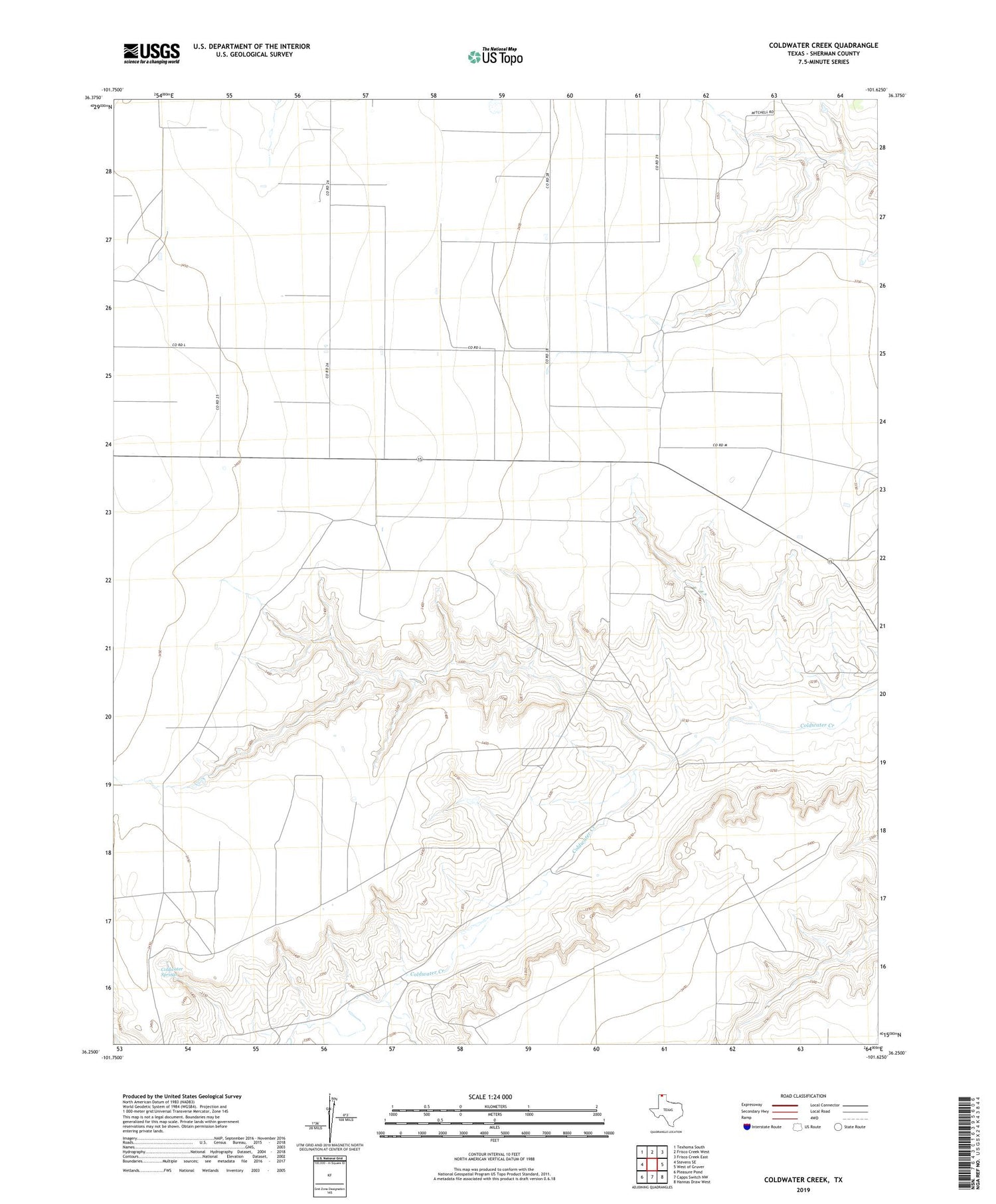 Coldwater Creek Texas US Topo Map Image