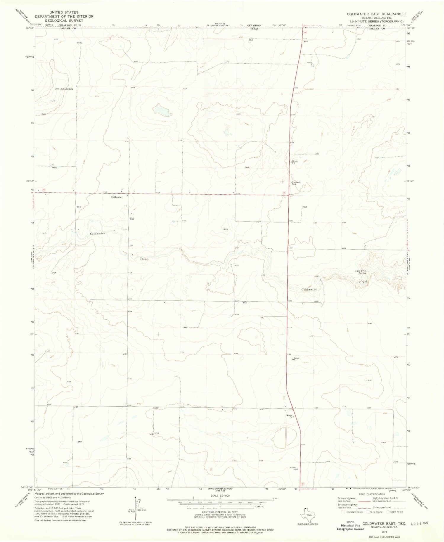 Classic USGS Coldwater East Texas 7.5'x7.5' Topo Map Image