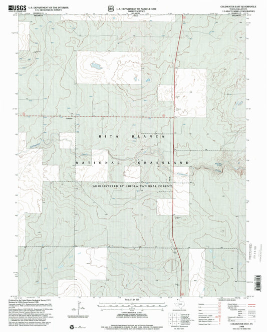 Classic USGS Coldwater East Texas 7.5'x7.5' Topo Map Image