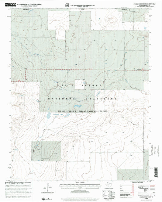 Classic USGS Coldwater West Texas 7.5'x7.5' Topo Map Image