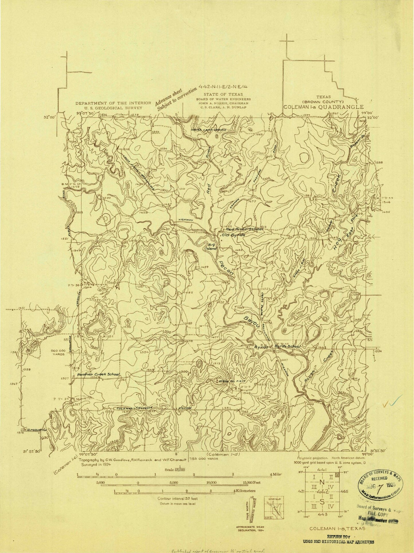 Classic USGS Byrds Texas 7.5'x7.5' Topo Map Image
