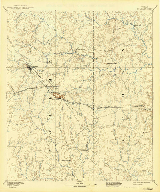 Historic 1889 Coleman Texas 30'x30' Topo Map Image