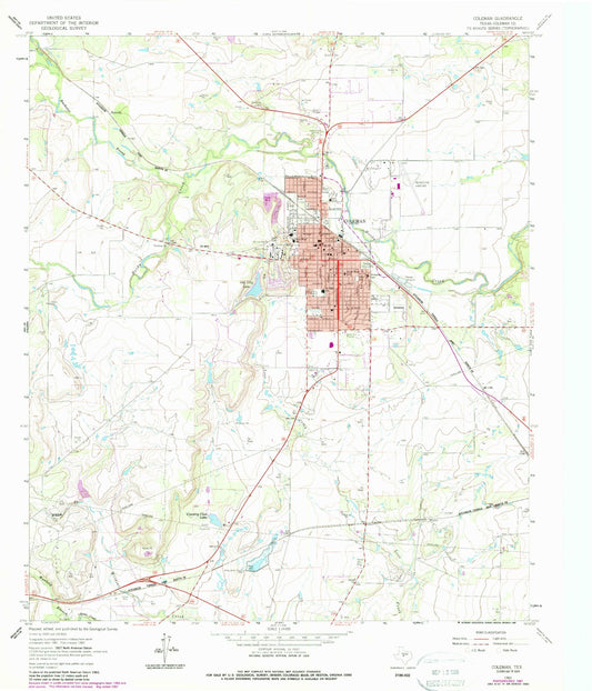 Classic USGS Coleman Texas 7.5'x7.5' Topo Map Image