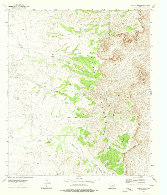 Classic USGS Collier Mesa Texas 7.5'x7.5' Topo Map Image